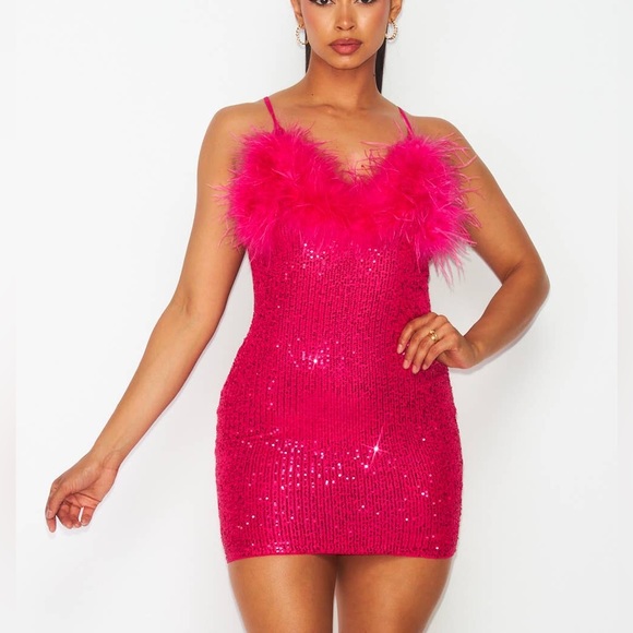 Hot and Delicious Black Fabulous Feather Embellished Bright Sequin Mini Dress S - Picture 2 of 6